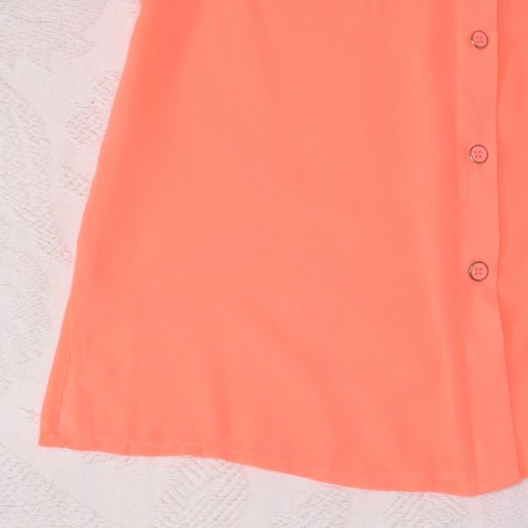 Forever 21 Fluorescent Neon Coral Button Studded Sheer Shirt Tank Top Blouse S - Picture 4 of 10